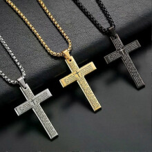 Cross Chain Necklace Stainless Steel Pendant For Men Catholic Religious Jewelry Accessories