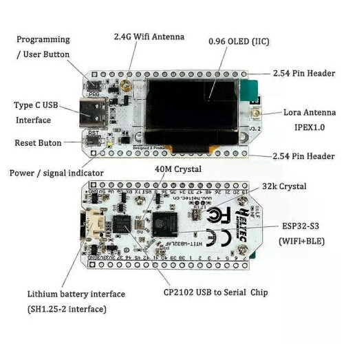 Classy-Heltec Meshtastic Lora32 V3 Development Board 863-928MHZ SX1262 096 Inch OLED Display BT WIFI 1