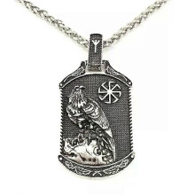 Eagle Pendant Slavic Kolovrat Amulet Jewelry Viking Runes Algiz Clasp Vintage Necklace Men Talisman