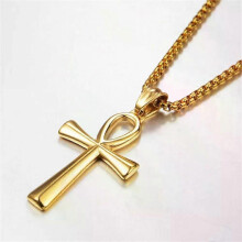 Egyptian Ankh Cross Necklaces Pendants Gold Color Stainless Steel Hieroglyphs Amulet Necklaces For Women