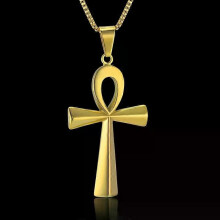 Collana con ciondolo a croce egizia Ankh 19, 22, 24 in acciaio inossidabile color oro per donna, gioielli