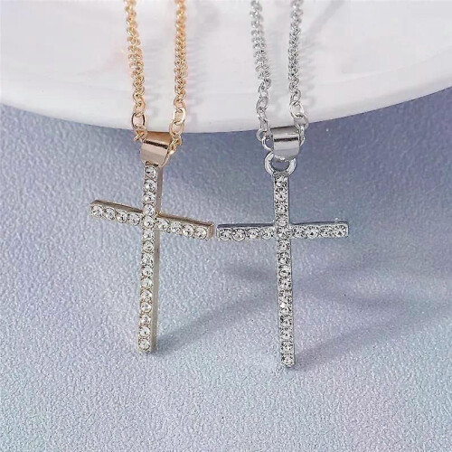 Collana con croce alla moda per donne e uomini, colore oro e argento, collana con crocifisso di Gesù