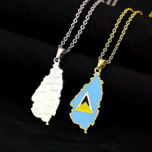 Collana con ciondolo a forma di bandiera della mappa dell'isola di Santa Lucia, in acciaio inossidabile,