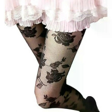 Collants en dentelle moulants à motif rose pour femmes, bas transparents et sexy
