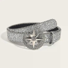 Mode riem met strass gesp voor dames en heren, Y2k bling pailletten punk metalen gesp tailleband glanzend