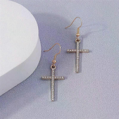 Orecchini pendenti con croce di cristallo e zirconi alla moda per donne e uomini, stile gotico punk 1