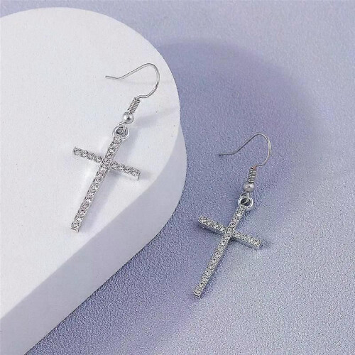 Orecchini pendenti con croce di cristallo e zirconi alla moda per donne e uomini, stile gotico punk 2