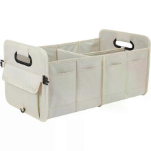 Organizador de maletero de coche plegable con múltiples compartimentos, caja de almacenamiento de poliéster