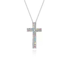 Exquisite Cross Colorful Zircon Necklace for Women Fashion Cross Pendant Clavicle Chain DIY Jewelry