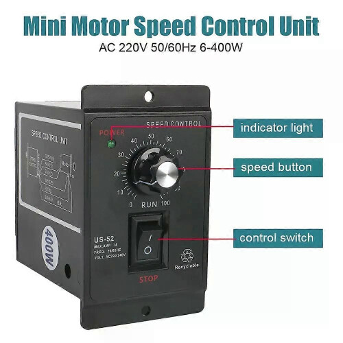 Forward Backward AC Motor Speed Controller 400W AC 220V Motor Governor Control Unit 50/60Hz Speed Pinpoint 2