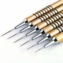 Set di 6 pennelli per nail art in oro, portapenne antiscivolo in metallo, linee allungate, disegno a