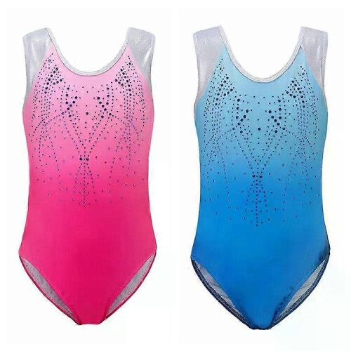 Girls Sleeveless Diamond Bright Pattern Bodysuit Ballet Gymnastics Gradient Color Practice Dance Practice