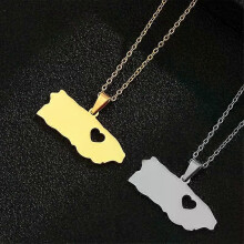Heart Puerto Rico Map Pendant Necklaces Stainless Steel Gold/Steel Color Puerto Ricans Ethnic Maps Jewelry