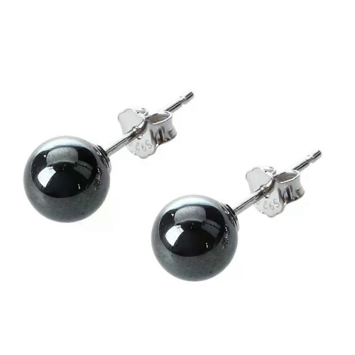 Orecchini a bottone in ematite + argento sterling 925 023 HOT 2