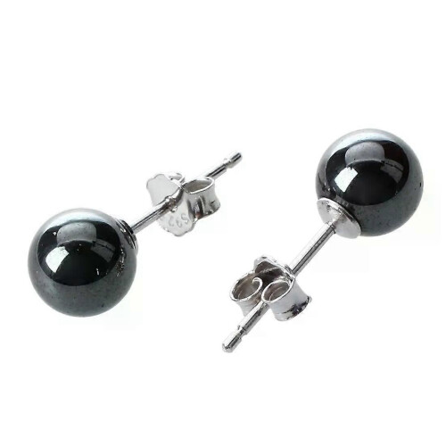 Orecchini a bottone in ematite + argento sterling 925 023 HOT
