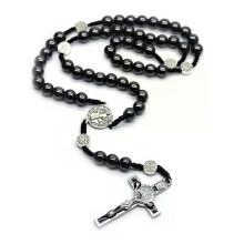 Collana con ciondolo a croce intrecciata in filo di ematite, rosario di San Benedetto, per uomo e donna,