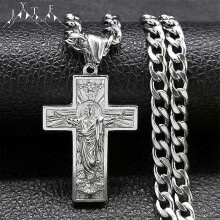 Collana con ciondolo a forma di croce di Gesù e colomba in stile hip hop per uomo, in acciaio inossidabile