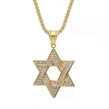 Hip Hop Iced Out Bling Star of David Pendants Gold Color Stainless Steel Hexagram Necklace for Women