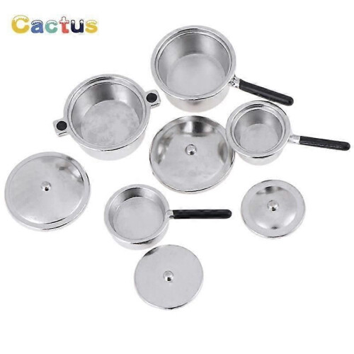 HOT 4Pcs 1:12 Mini Metal Pots And Pans Mini Simulation Kitchen Decoration Miniature Silver Soup Pan