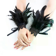 Braccialetto in pizzo blu e nero con piume, stile gotico punk, accessori per spettacoli teatrali, festival,