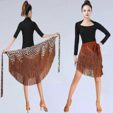Falda de baile latino con flecos y pañuelo en la cadera, vestido de práctica para mujer, falda corta,