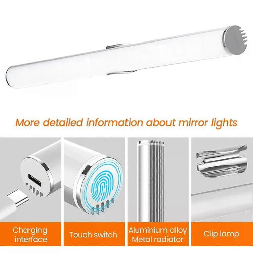 LED Eye Protection Light USB Charging Selfie Light Touch Switch Vanity Light Dimmable Cordless IP44 2
