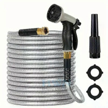 Tubo da giardino Lefree da 25-100 piedi, tubo da giardino in metallo con ugello, tubo dell'acqua a prova