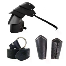 Conjunto de armadura de hombro de cuero sintético negro para hombre medieval, cinturón estampado, accesorios