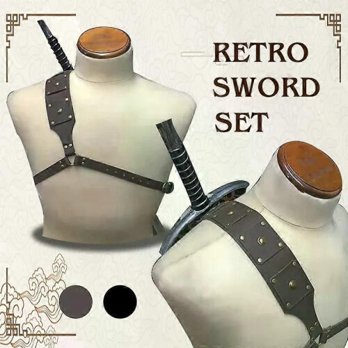 Medieval Scabbard Sheath PU Leather Shoulder Back Sword Holder Adjustable Rapier Holder Larp Warrior 1