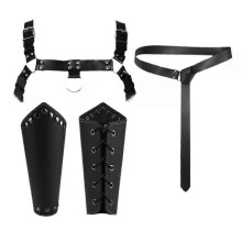 Conjunto de tirantes medievales de cuero sintético negro para hombre, con muñequera remachada, cinturón
