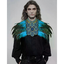 Men s Feather Lace Shawl Gothic Punk Feather Cape Natural Feather Scarf Shawl Halloween Cosplay Accessory