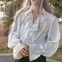Piratskjorta för män Vampyrprins Poetskjortor Medeltida Buccaneer Frills Spets Renaissance Vintage