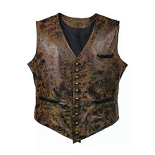 Gilet de costume steampunk pour homme, veste de cowboy en similicuir avec boutons rivetés