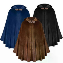 Men s Velvet Cloak with Hood Renaissance Medieval Hooded Cloak for Women Halloween Hood Cape with Metal