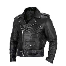 Veste en cuir à la mode pour homme, coupe ajustée, col montant, veste en PU, coupe-vent, revers de moto