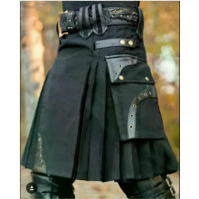 Gladiatorkilt i äkta svart och rött läder för män med platta frontpaneler Scottish Kilts Utility LARP