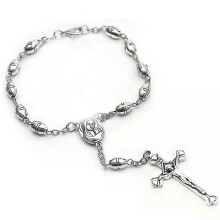 Braccialetti con rosario e crocifisso in metallo per uomo e donna, gioielli religiosi