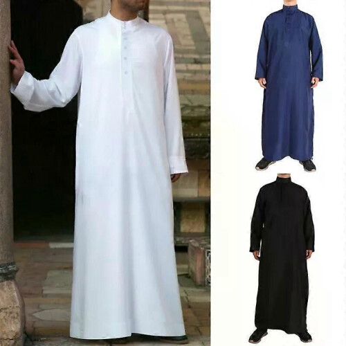 Männer Muslimischen Robe Islamischen Ramadan Juba Kaftan Dishdash Arabischen Robe Einfarbig Langarm
