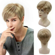 Parrucche da uomo, capelli corti dorati, parrucca bionda corta da uomo, parrucca sintetica liscia, parrucca