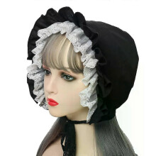 Lolita Ruffled Bonnet Hat 56CM Women Girls Victorian Medieval Vintage Maid Cosplay Lace-up Adjustable