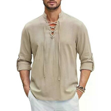 Men s Renaissance Shirt Pirate Medieval Viking top Cotton Linen Shirts Men Long Sleeved Halloween Costume