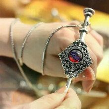 Collana da strega magica da donna, vintage, con pacco di sangue rimovibile, ciondolo con bacchetta da