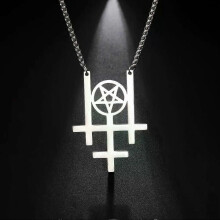 Collana con ciondolo a tripla croce rovesciata My Shape per uomo, pentagramma occulto, gotico, satanico,