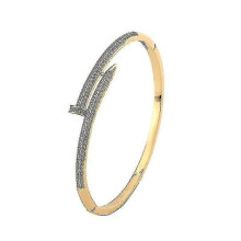 Bracciale rigido con chiodo, set da 2 pezzi, oro e argento con pietre di zirconia cubica, regalo di
