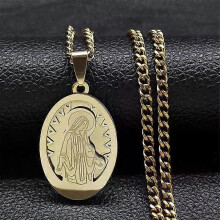 Nuova collana con ciondolo in acciaio inossidabile Hip Hop con preghiera della Vergine Maria, placcata