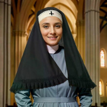 Tocado de monja con velo para cosplay para mujer, gorro con cruz negra