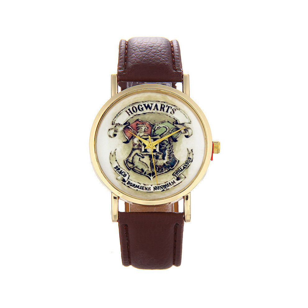 (Coffee) Potter Harry Hogwarts Analog Quartz Wrist Watch Wristwatches Fashion Leather Brown