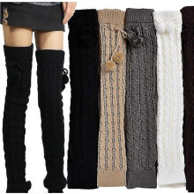Nieuwe winter warme beenwarmers voor dames, gebreide dikke lange overknee hoge kousen