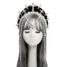 Palace Style Vintage Lolita Pearl Bead Chain Halo KC Gothic Girl Virgin Mary Cosplay Handmade Headwear