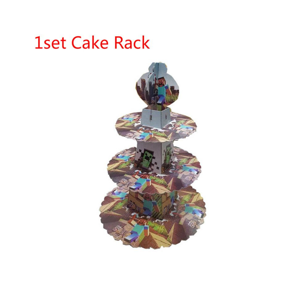 (1set-Cake Rack) Baby Shower Minecraft Birthday Party Supplies Disposable Decoration Tableware